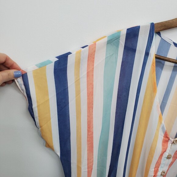 Womens XL Striped Summer Romper Multicolor V-Neck Casual Short Sleeve Pockets - Picture 7 of 12